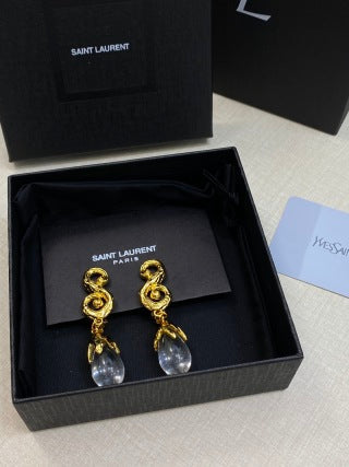 YSL Crystal Teardrop Spiral Clip-On Earrings