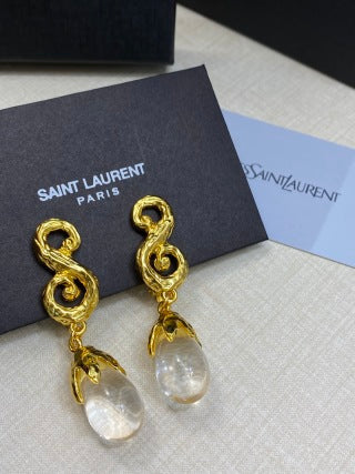 YSL Crystal Teardrop Floral Charm Earrings