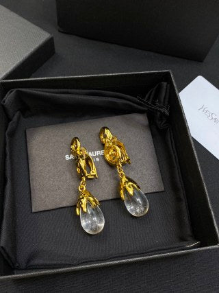 YSL Crystal Teardrop Spiral Clip-On Earrings
