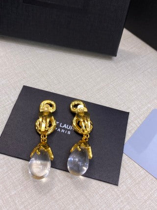 YSL Crystal Teardrop Spiral Clip-On Earrings