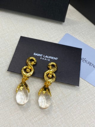 YSL Crystal Teardrop Spiral Clip-On Earrings
