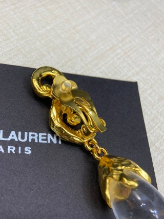 YSL Crystal Teardrop Floral Charm Earrings