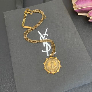 YSL Vintage Medallion Charm Chain Necklace