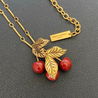 YSL Cherry Leaf Charm Chain Necklace