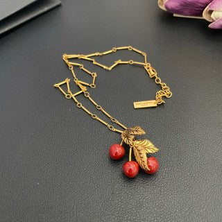 YSL Cherry Leaf Charm Chain Necklace