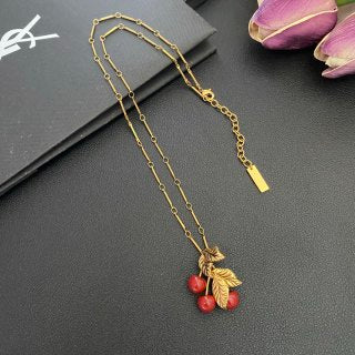 YSL Cherry Leaf Charm Chain Necklace