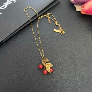 YSL Cherry Leaf Charm Chain Necklace