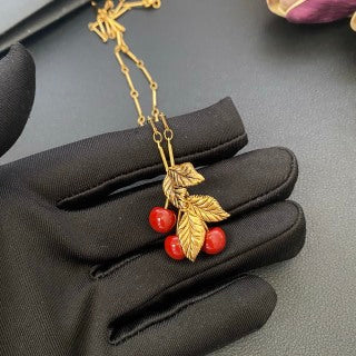 YSL Cherry Leaf Charm Chain Necklace