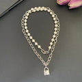 Tiffany Long Necklace with Square Pearl Clasp and Padlock Pendant
