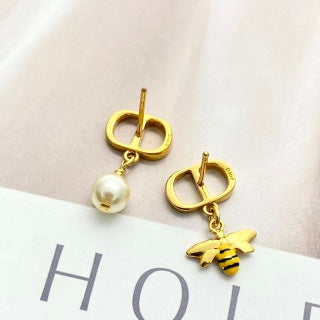 Dior CD Pearl Floral Asymmetric Stud Earrings