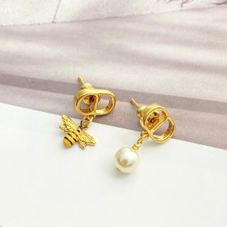 Dior CD Pearl Floral Asymmetric Stud Earrings