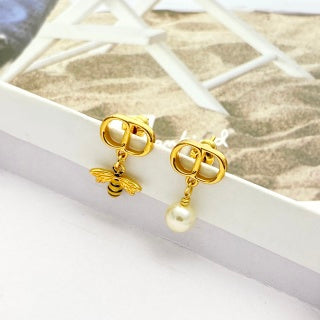 Dior CD Pearl Floral Asymmetric Stud Earrings