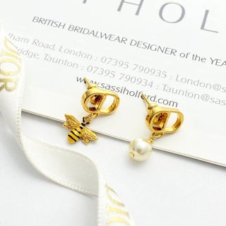 Dior CD Pearl Floral Asymmetric Stud Earrings