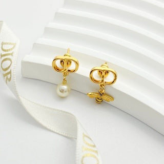 Dior CD Pearl Floral Asymmetric Stud Earrings