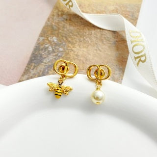 Dior CD Pearl Floral Asymmetric Stud Earrings