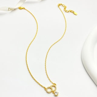 Dior CD Crystal Pearl Gold Chain Necklace