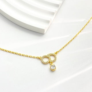Dior CD Crystal Pearl Gold Chain Necklace