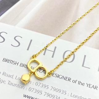 Dior CD Crystal Pearl Gold Chain Necklace