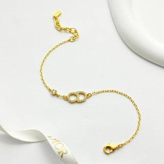 Dior CD Crystal Link Gold Chain Bracelet