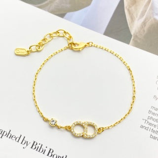 Dior CD Crystal Link Gold Chain Bracelet