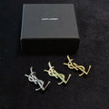 YSL Dual Tone Monogram Logo Brooch