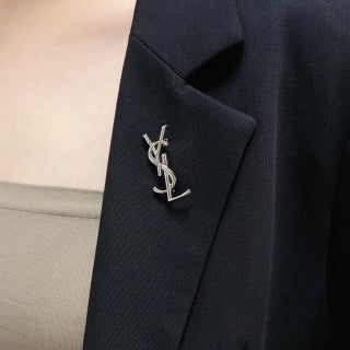 YSL Dual Tone Monogram Logo Brooch