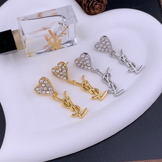 YSL Pavé Heart Logo Drop Earrings