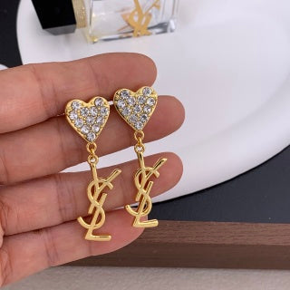 YSL Pavé Heart Logo Drop Earrings