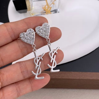 YSL Pavé Heart Logo Drop Earrings