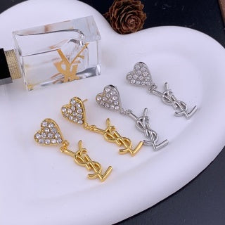YSL Pavé Heart Logo Drop Earrings