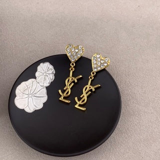 YSL Pavé Heart Logo Drop Earrings