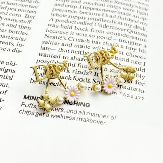 Dior Daisy Pearl CD Drop Stud Earrings