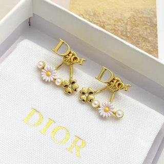 Dior Daisy Pearl CD Drop Stud Earrings