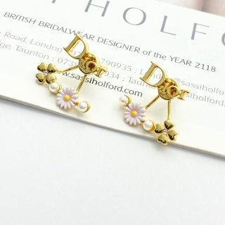 Dior Daisy Pearl CD Drop Stud Earrings