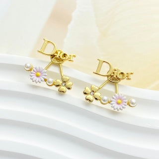Dior Daisy Pearl CD Drop Stud Earrings