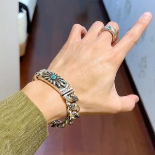 Gucci Interlocking G Floral Turquoise Charm Chain Bracelet
