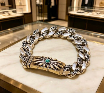 Gucci Interlocking G Floral Turquoise Charm Chain Bracelet