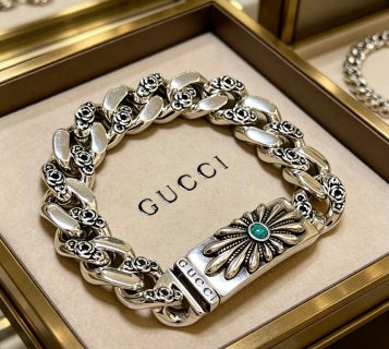 Gucci Interlocking G Floral Turquoise Charm Chain Bracelet