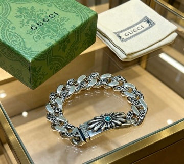 Gucci Interlocking G Floral Turquoise Charm Chain Bracelet
