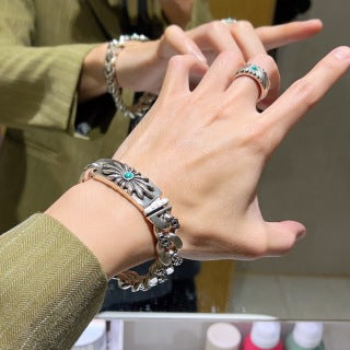 Gucci Interlocking G Floral Turquoise Charm Chain Bracelet