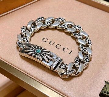 Gucci Interlocking G Floral Turquoise Charm Chain Bracelet
