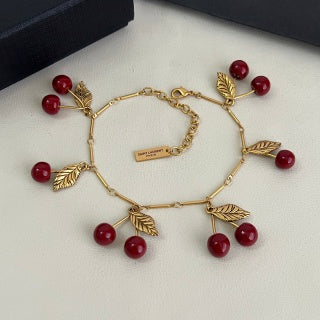 YSL Cherry Charm Gold Chain Bracelet