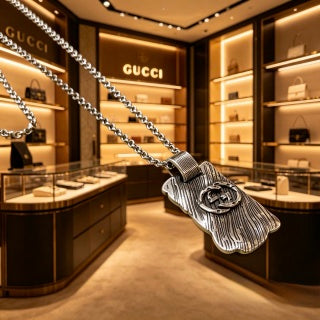 Gucci Interlocking G Winged Skull Pendant Necklace