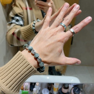 Gucci Interlocking G Gray Stone Bead Bracelet