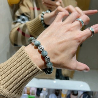Gucci Interlocking G Gray Stone Bead Bracelet