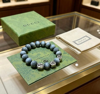 Gucci Interlocking G Gray Stone Bead Bracelet