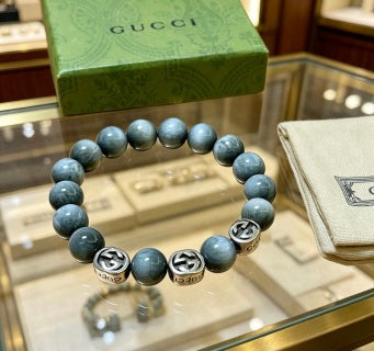 Gucci Interlocking G Gray Stone Bead Bracelet