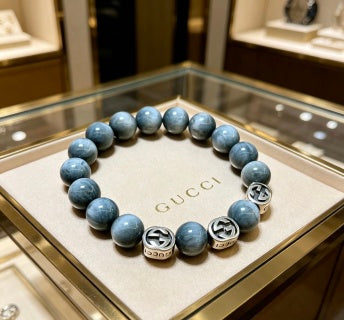 Gucci Interlocking G Gray Stone Bead Bracelet