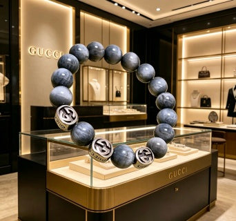 Gucci Interlocking G Gray Stone Bead Bracelet