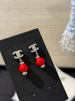 Chanel Red Pearl CC Drop Earrings – Elegant Luxury Fashion Jewelry